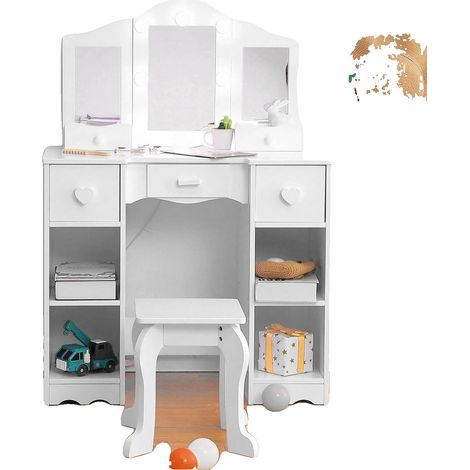 Set da toeletta per bambini, specchio removibile, ampio vano portaoggetti, bianco (1/2)