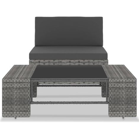 Salon de jardin 2 pcs Mobilier de jardin Résine tressée Gris (1/5)