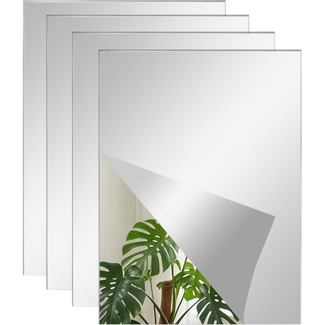 Lot de 4 miroirs acryliques autocollants carrés, 20×30 cm, haute définition, pour salle de bain, salon, chambre ou salle de sport. (1/5)