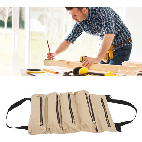 Sacoche de rangement pour outils de voiture, siège arrière, en toile, pliable et enroulable, pour pinces et clés, kaki (1/5)