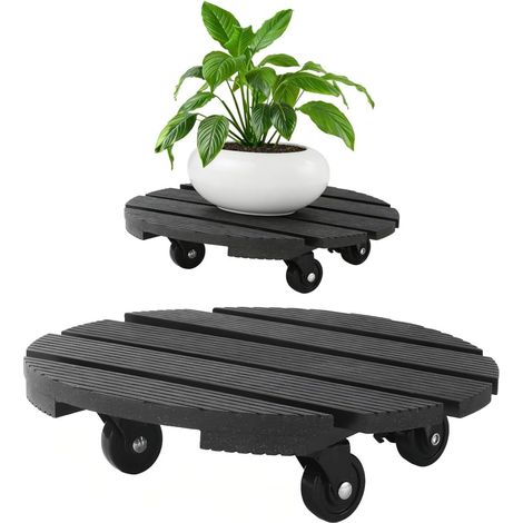 Rouleau Rond WPC pour Plantes,Dessous de Support à roulettes,Plateaux Roulants pour Plantes,Supports de Pots de Fleurs à roulettes,Convient pour Déplacer des Pots de Fleurs Lourds,30x30cm (1/5)