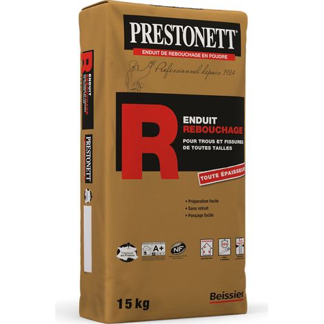 Prestonett – Enduit de rebouchage blanc en poudre 15kg – Multi-supports pour intérieur – Temps de prise 35min – Ponçable et teintable