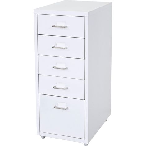 Cassettiera ufficio con rotelle 69x28x41 cm 5 cassetti acciaio bianco 040004353