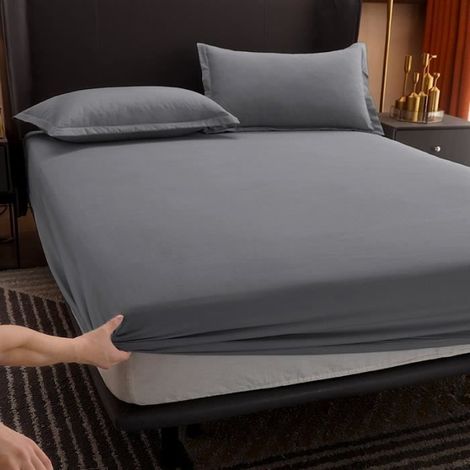 Drap Housse - AMOUNE - 180 x 200 cm - Coton - Antidérapant - Gris (1/4)