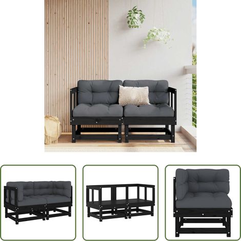 vidaXL Divani Angolari con Cuscini 2 pz Legno Massello di Pino Nero (1/5)