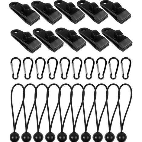 OUYLAF Ensemble 30 Pieces Clip Bache Tente 10 Pinces Verrouillage 10 Cordes Elastiques Nylon 10 Mousquetons Camping Exterieur (1/5)