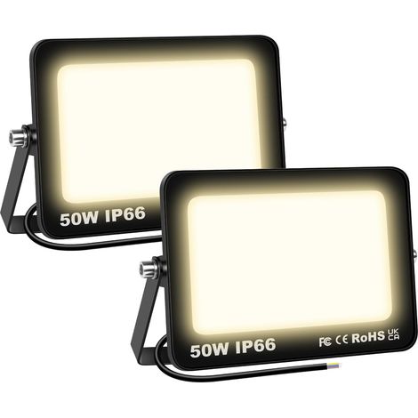 2 Pcs Projecteur LED Extérieur 50W 5000LM 3000K Blanc Chaud Spot LED Eclairage IP66 Étanche Projecteur Extérieur Eclairage de Sécurité Floodlight pour Jardin, Patio, Garage, Entrée