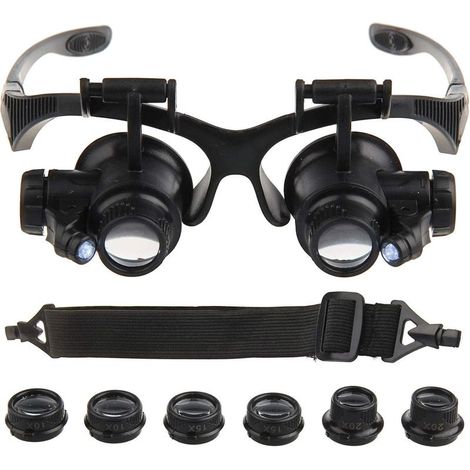Loupe frontale, loupe de bijoutier, kit de réparation de montres pour la lecture, la réparation de bijoux et la réparation électronique (noire) (1/5)