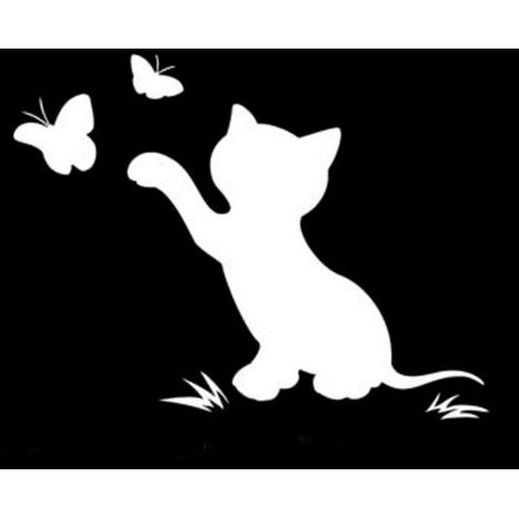 Autocollant extérieur de voiture, autocollant drôle de chat papillon, autocollant décoratif de voiture,blanc