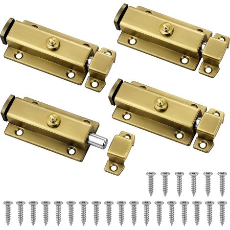 Lot de 4 Targette de Porte avec Vis de Montage, 3 Pouces Verrou à Ressort Automatique en Inox, Loquet Porte Exterieur pour Chambres Toilettes Placards (Bronze) (1/5)