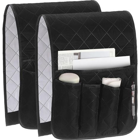 2Pcs Armrest Organizer for Recliner Armrest Storage with 5 Pockets for Remote Control Holder Magazines Phone Books (Black, 35 x 13 Inches) (1/5)