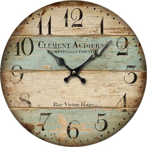 Horloge murale vintage de style champêtre de 40 cm, silencieuse, cadran en bois, pour la maison, le bureau ou un café (YYV) (1/3)