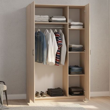 Kleiderschrank 3-türig Licodia, Schlafzimmer-Garderobe, 4 Einlegeböden, 3 Türen, 120x52 cm, Braun (1/5)
