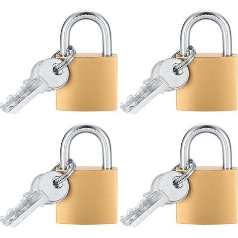 Petit cadenas à clé avec clé, cadenas à clé, cadenas à clé en laiton massif, serrure de casier, même clé pour boîte à outils, abri de jardin, unité 4 pièces (1/4)