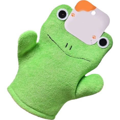 Gant de toilette exfoliant pour le corps, joli motif grenouille verte, taille unique, idéal pour enfants et adultes. Taille unique. (1/5)