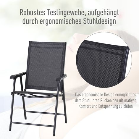 Lot de 2 chaises pliantes avec repose-bras, siège de camping et pêche, métal noir, 58 x 64 x 94 cm (1/4)