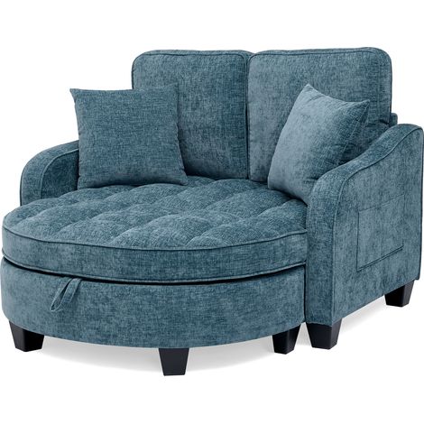 Sofá cama 2 en 1 con arcón, tejido transpirable, madera de eucalipto, azul (1/5)