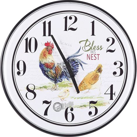 Horloge Murale 48 cm de Diamètre avec Coq sur le Cadran Accessoire Déco Tendance pour Salon ou Cuisine Rétro ou Rustique Beliani