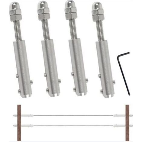 Set of 4 4mm stainless steel cable tensioners – M6 x 50 threaded screws for fixing – Tensile strength for industrial applications (1/4)