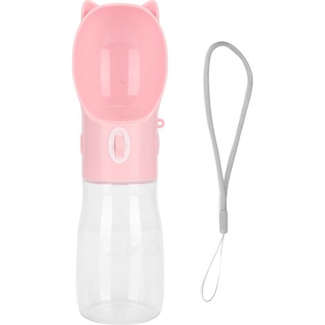 Bouteille d'eau pour chien, anti-fuite, lavable au lave-vaisselle, portable, pour animaux de compagnie, pour chat, chiot, lapin, 380ml, rose S (1/5)