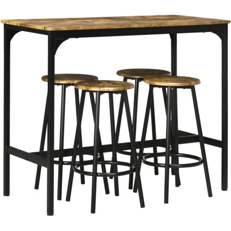 Five-Piece Industrial Bar Table Set in Brown and Black for Stylish Home Dining and Entertaining
