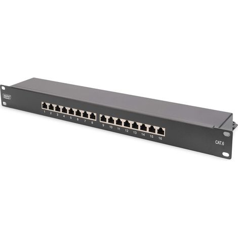 DIGITUS Panneau de brassage - 19` - Cat-6-16 ports RJ45 - Blindé - Champ de brassage LSA - Montage en rack 1HE -