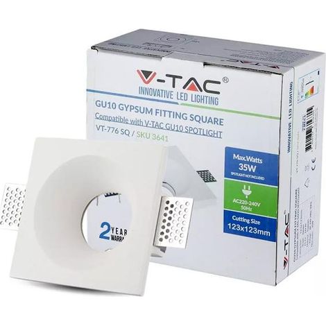 V-TAC VT-776 3641 Portafaretto LED da Incasso Quadrato GU10 Corpo in Gesso Bianco (1/10)