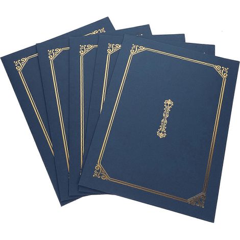 Lot de 5 pochettes dorées pour documents, porte-certificats et porte-diplômes-30.5X22.5cm-Blue (1/3)