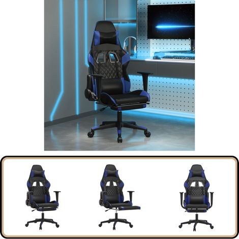 Chaise de jeu de massage et repose-pied Noir et bleu Similicuir - Chaises De Gaming - Chaise Gamer - Fauteuil De Jeu - Chaise Ergonomique - Chaise Bureau (1/5)
