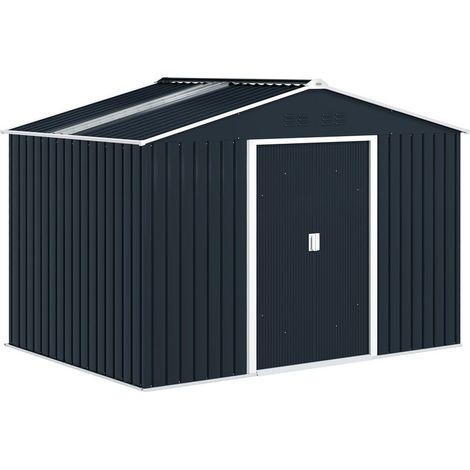 Abri de jardin 4,9 m² 277 x 195 x 192 cm avec 2 portes coulissantes, base renforcée (plancher non inclus), gris foncé (1/5)