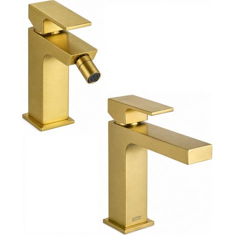 Set miscelatori lavabo e bidet in colore oro spazzolato Gattoni SQUARE KITSQUARESG1
