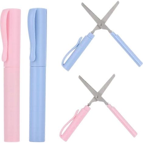 Lot de 2 ciseaux portables en forme de stylo, petits ciseaux à papier, ciseaux pliables créatifs et sûrs, outil de découpe de papier multifonction pour le bricolage et les loisirs créatifs (1/4)