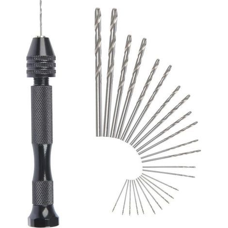pair Mini perceuse à main avec foret hélicoïdal + 25 micro forets hélicoïdaux sans fil, outils de tournage pour aluminium, foret hélicoïdal réglable pour pyrogravure, perçage du plastique et du cuivre