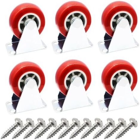 (Free Screws)6 Packs,1.5 inch Rigid No Swivel Plate Hard Rubber Caster Wheels for Furniture and Workbench (1/5)