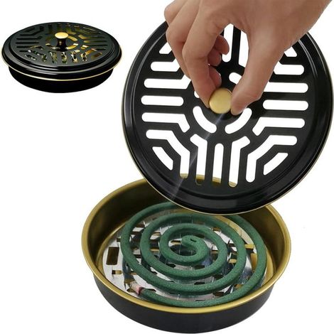 Support pour moustiquaire, deux tubes anti-moustiques en métal avec couvercles, brûleur d'encens portable noir, idéal pour le camping, les terrasses et les fêtes (2 pièces). (1/5)