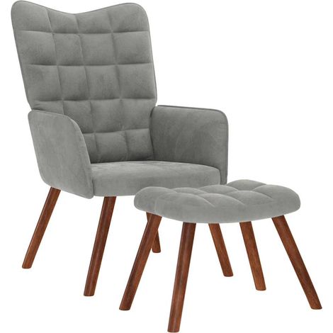 Sillón relajante con taburete de terciopelo gris claro (1/5)
