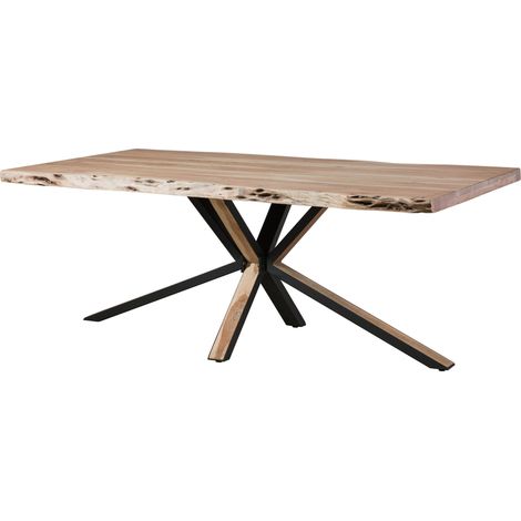 Baumtisch 180x90x77 Akazie beige lackiert / Kreuzgestell anthrazit matt / natur FREEFORM