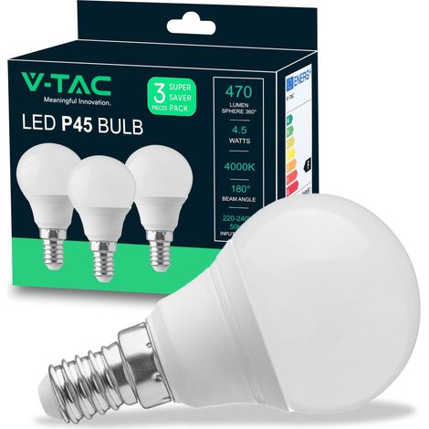 3x Ampoule LED culot E14 4,5W (équivalent 40W) P45-470 Lumen - 4000K Blanc Neutre - Ouverture du faisceau lumineux 180° - (Lot de 3) (1/5)