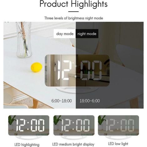 Réveil vibrant puissant pour adultes sourds et gros dormeurs, horloge numérique miroir avec vibreur de lit F Étiquette (1/5)
