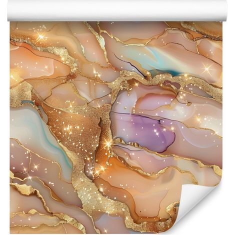Carta da parati con inchiostro oro, arancione e beige per soggiorno e camera da letto 50x1000 cm (1/5)