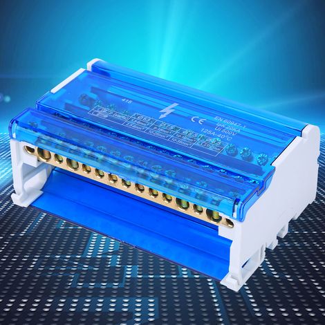 Bornier de répartition modulaire sur rail DIN 4 niveaux monophasé avec capot anti-poussière transparent (1/5)