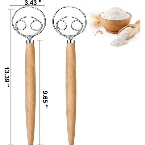 Ensemble de 2 batteurs à pâte danois de qualité supérieure, batteur à pâte de qualité alimentaire. (En bois) (1/4)