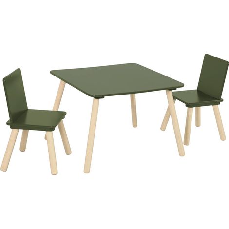 sweeek - Quadratischer Kindertisch mit 2 Stühlen, Beine aus Kiefer