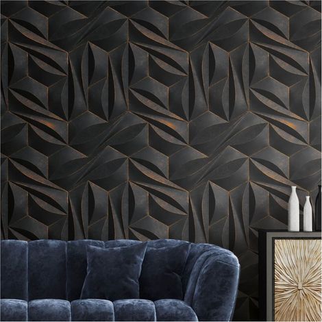 Photo wallpaper wall Profhome 391791 hot embossed non-woven wallpaper smooth 3D matt anthracite black grey gold bronze 1,59 m x 2,8 m (1/5)