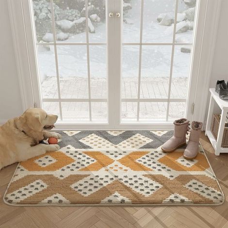 Tapis Entrée Intérieur, Tapis de Porte Lavable & Ultra Absorbant, Paillasson Antidérapant pour Intérieur, Extérieur, Chambre, Cuisine, Salle de Bain, Couloir - 60 x 90 cm, Jaune (1/5)