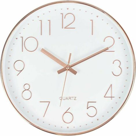 royaluxe - Grande Horloge Murale Ronde Sans Bruit De Tic-Tac Moderne Pour Salon, Bureau Et Cafétéria (Or Rose, Plus Rose) (1/5)