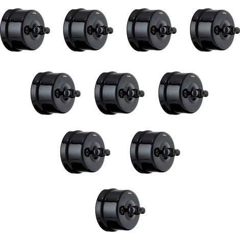 FONTINI Lot de 10 interrupteurs va-et-vient Garby en porcelaine noire, style rétro vintage, encastrables, qualité premium (1/4)