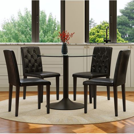 MEUBLIV conjunto de mesa y sillas de comedor 85 cm negro y transparente, vidrio templado (1/5)