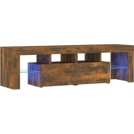 Mueble TV multimedia estante para televisión buffet para televisión comedor salón dormitorio con luces LED roble ahumado 140 x 36,5 x 40 cm marrón 020026721 (1/5)