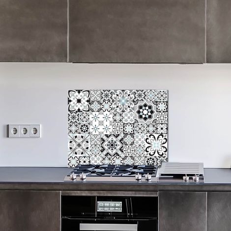Crédence cuisine en aluminium - Pose autocollante GREYBLUE 90 x 70 Noir, gris, bleu (1/4)